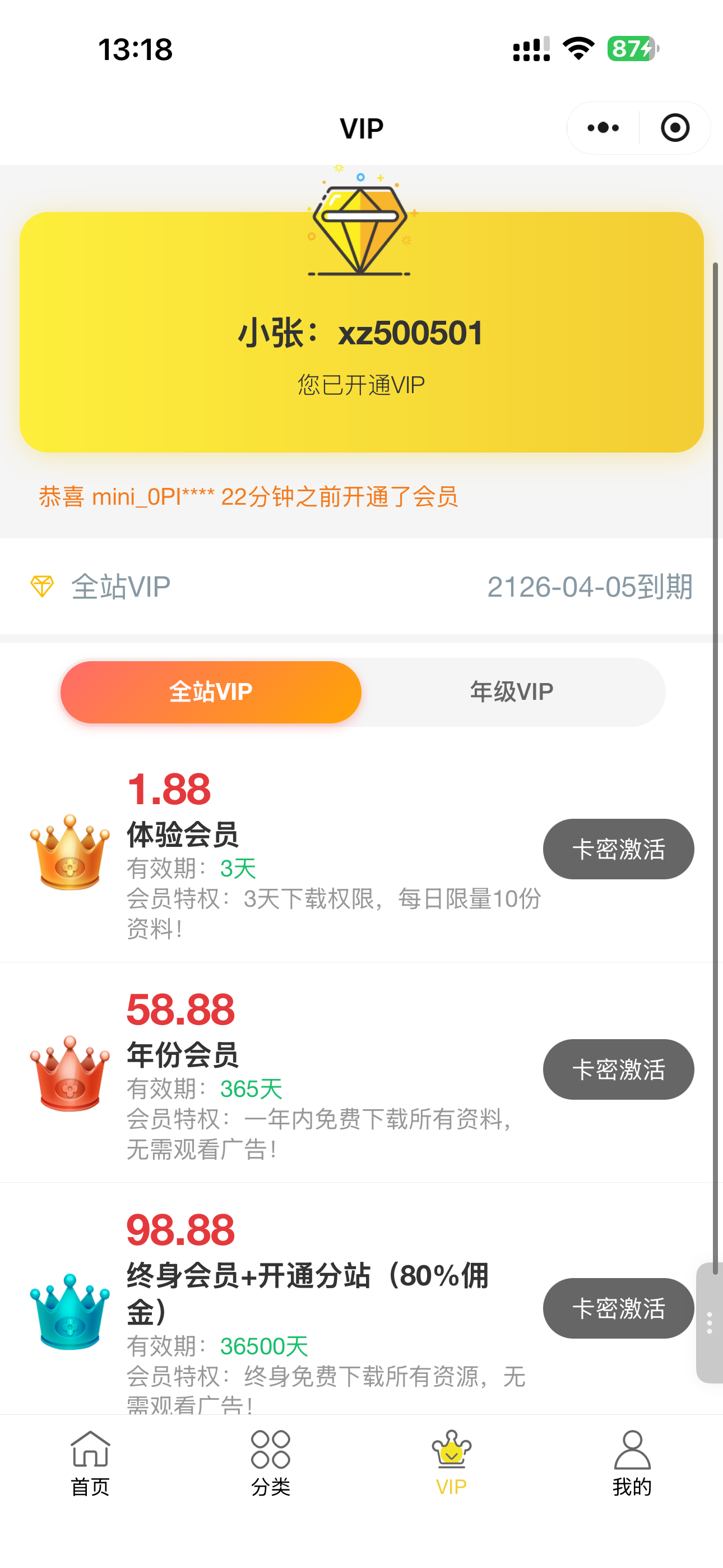 VIP会员界面